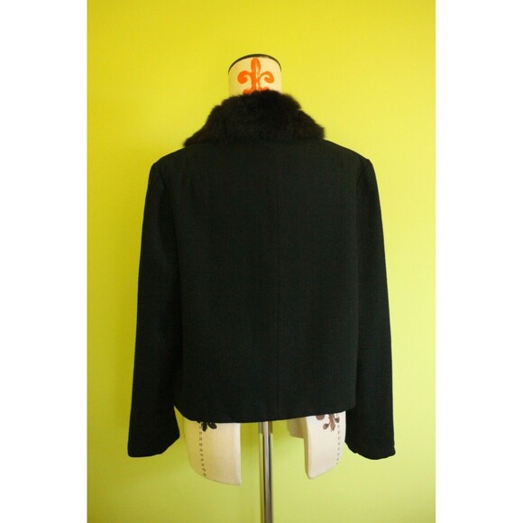 VTG NORGAIL 100% Wool Open Front Short Jacket Faux Mink Fur Black USA Made - Picture 5 of 12